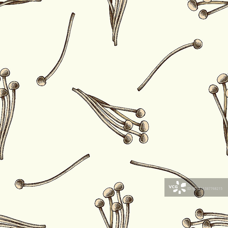 彩色手绘金针菇无缝图案图片素材