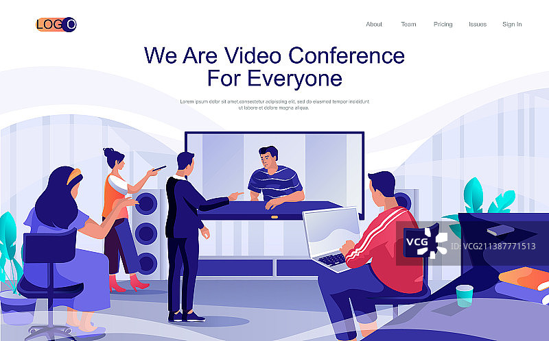 2.5D视频会议概念着陆页图片素材