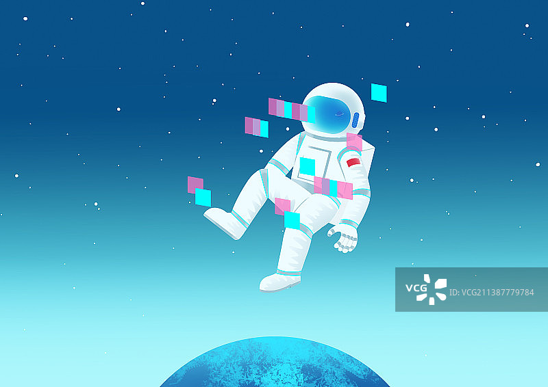 航空航天宇航员外太空遨游肢体动作幻想创意插画图片素材