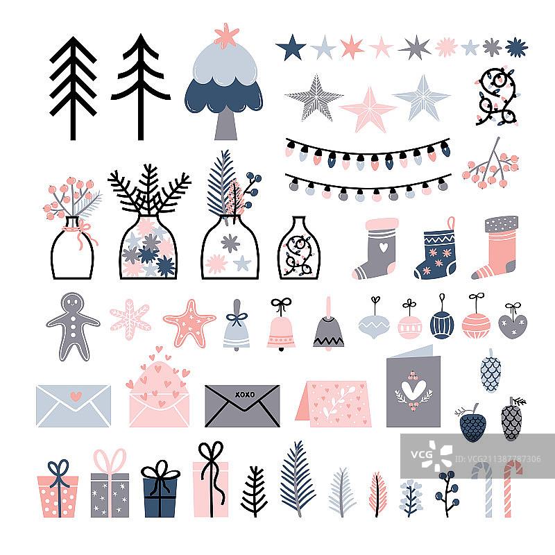 手绘圣诞节和新年元素素材合集图片素材