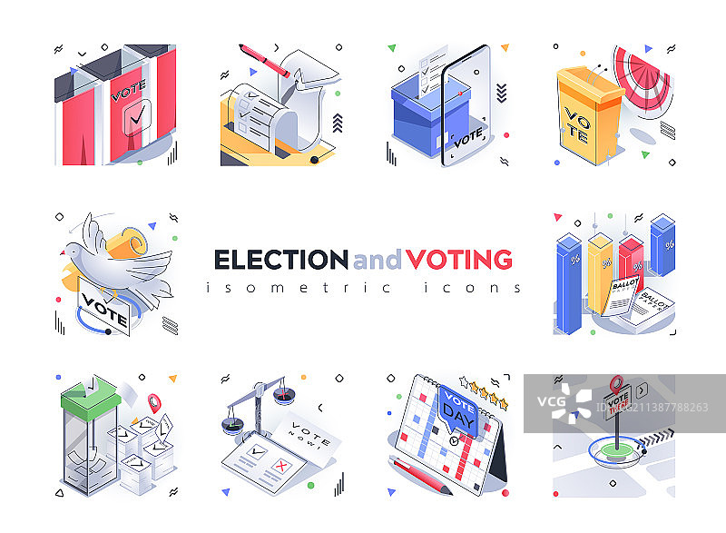 选举和投票2.5D图标集：投票图片素材