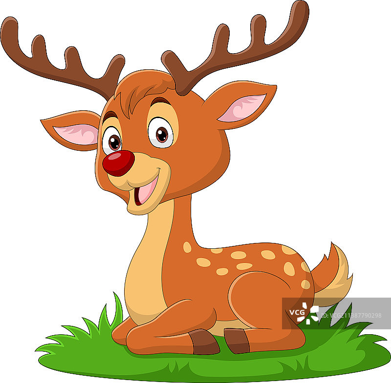 卡通可爱小鹿草地坐姿图片素材