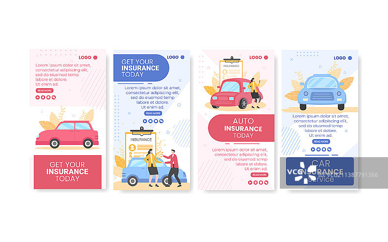 汽车保险故事模板扁平设计图片素材