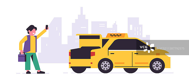 在线出租车订购服务，一位黄色衣服的司机图片素材