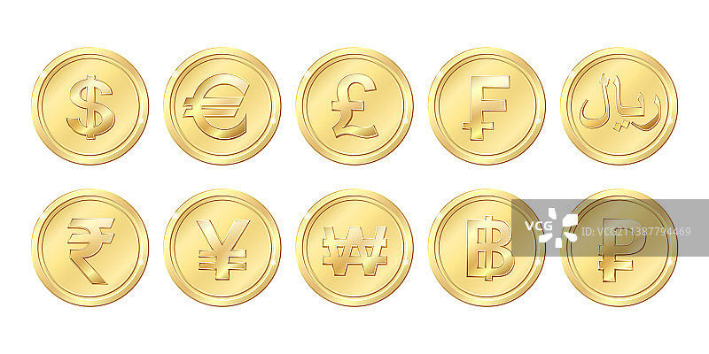 世界著名货币金币概念图片素材