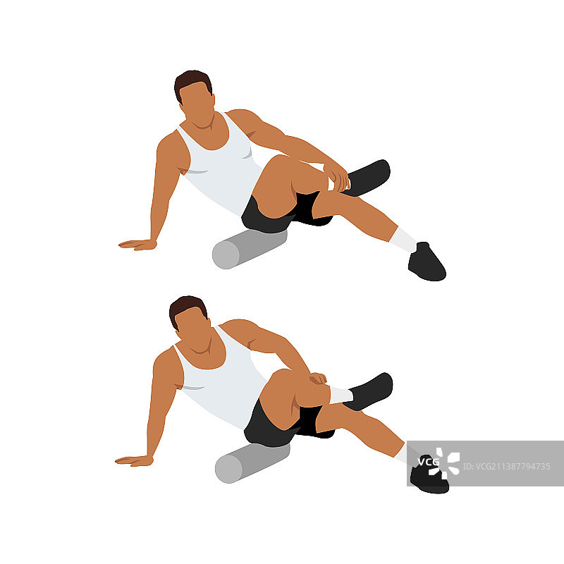 男人使用泡沫轴进行臀部拉伸运动图片素材