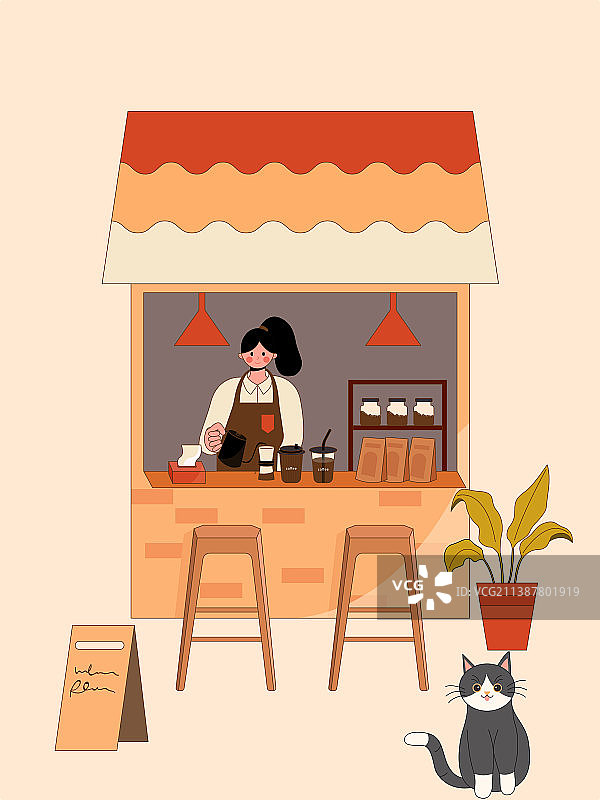 路边咖啡店员在做咖啡图片素材