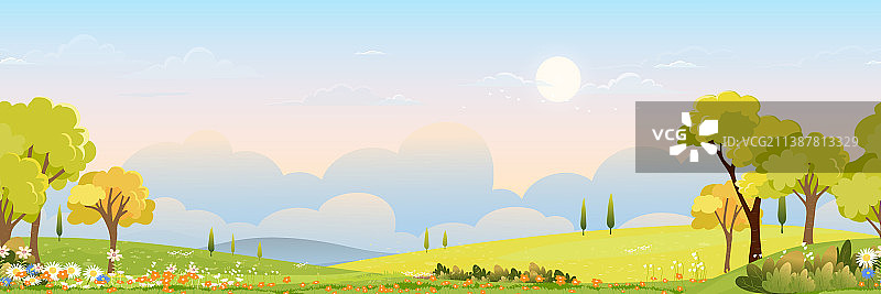 春季绿色田野风景无缝图案图片素材