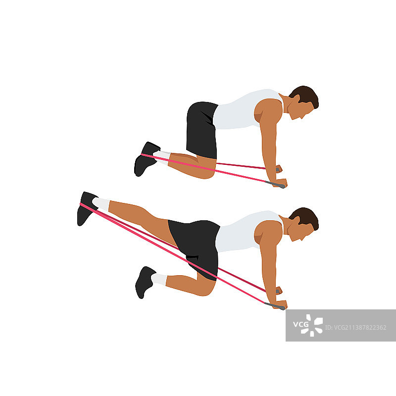 男人用阻力带做臀部后踢运动图片素材