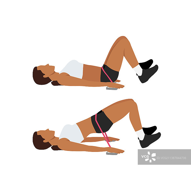 女人做弹力带臀桥运动图片素材