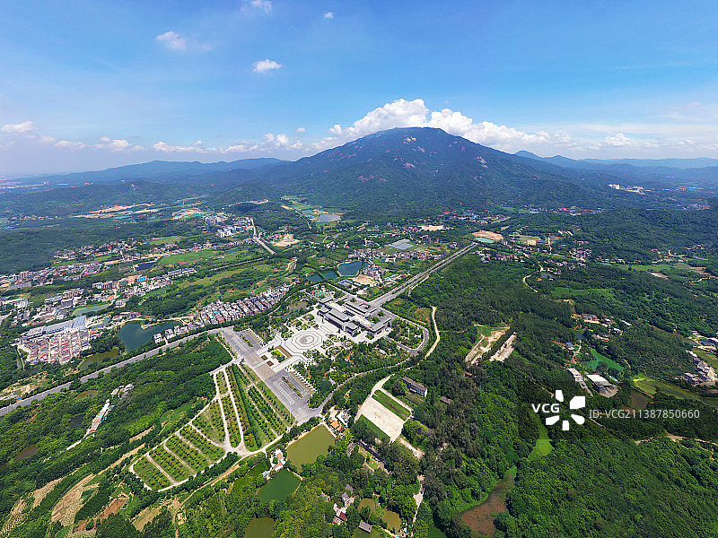 广东省惠州市博罗县罗浮山风景名胜区旅游文化广场航拍图片素材