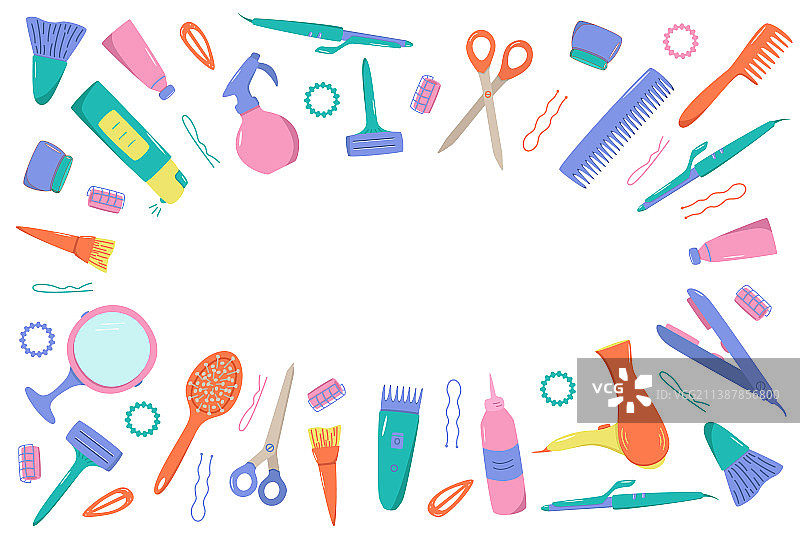 美容院或家庭用美发工具套装图片素材