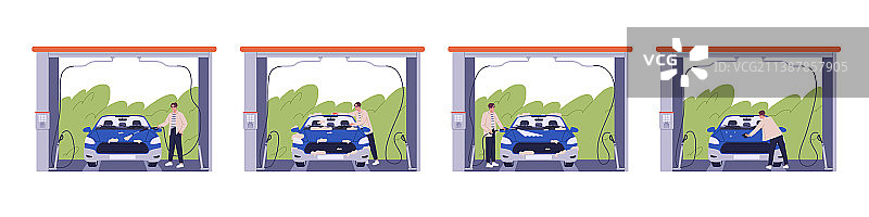 男子清洁汽车自助水洗车图片素材