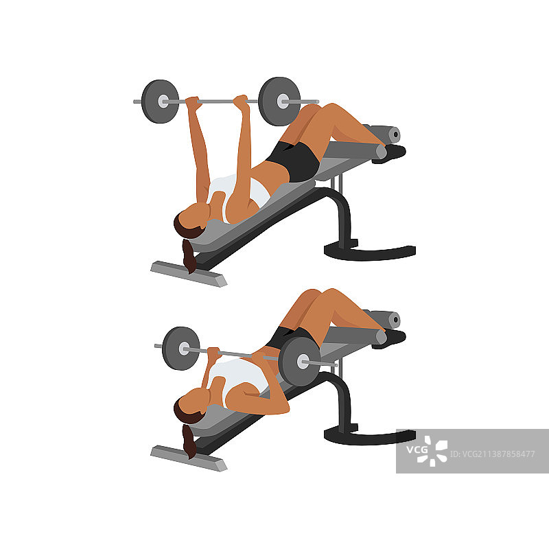 女人做下斜杠铃卧推练习图片素材
