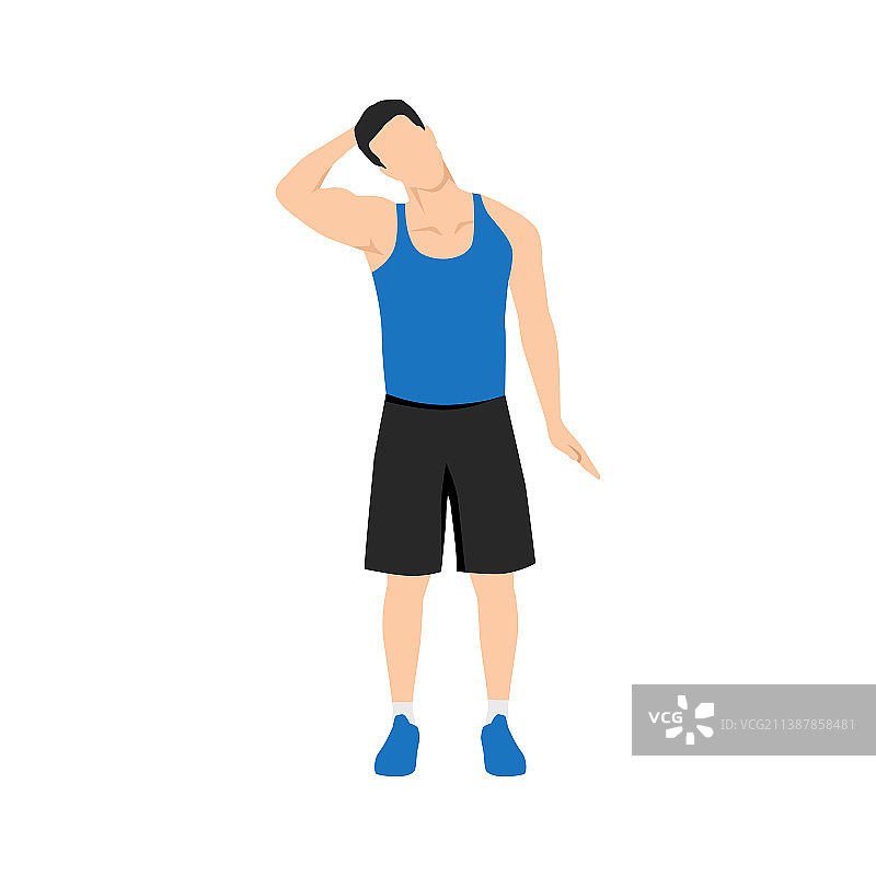 男人做颈部伸展运动扁平化图片素材
