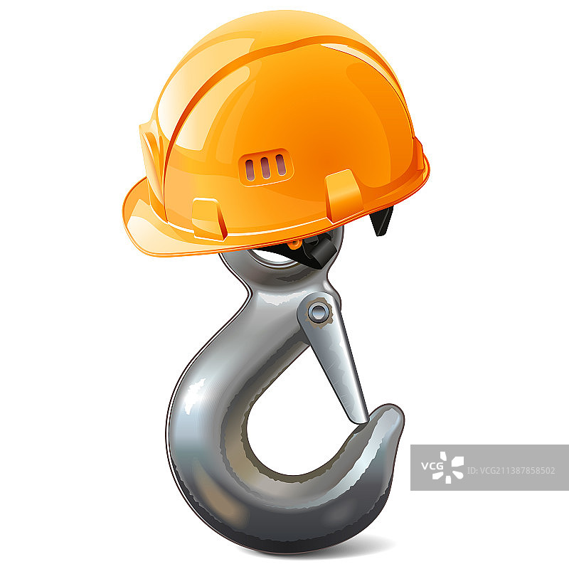 带橙色头盔的钢制吊钩图片素材