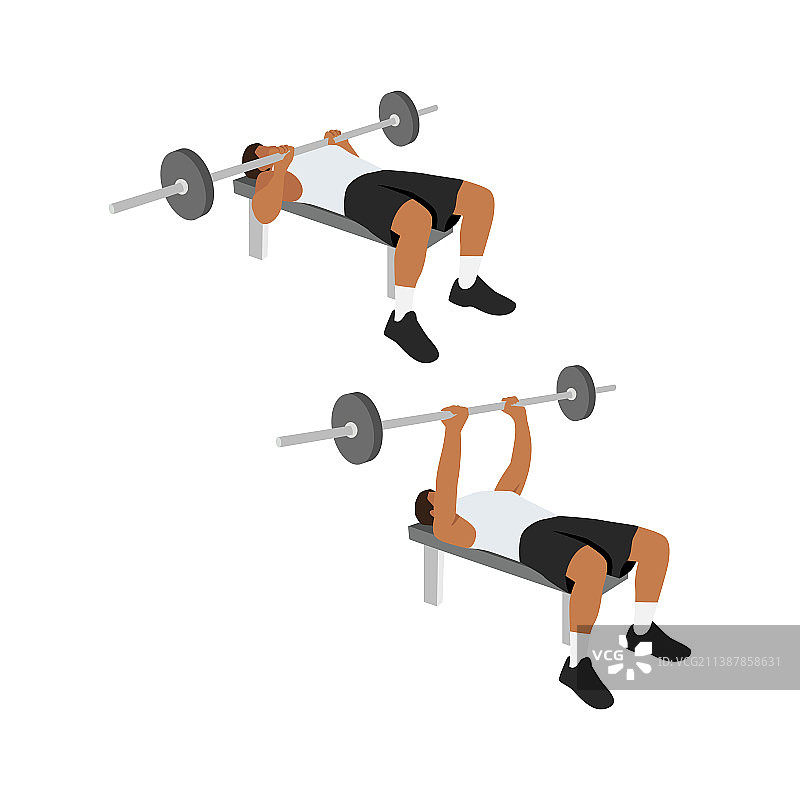 男人做窄握杠铃卧推图片素材