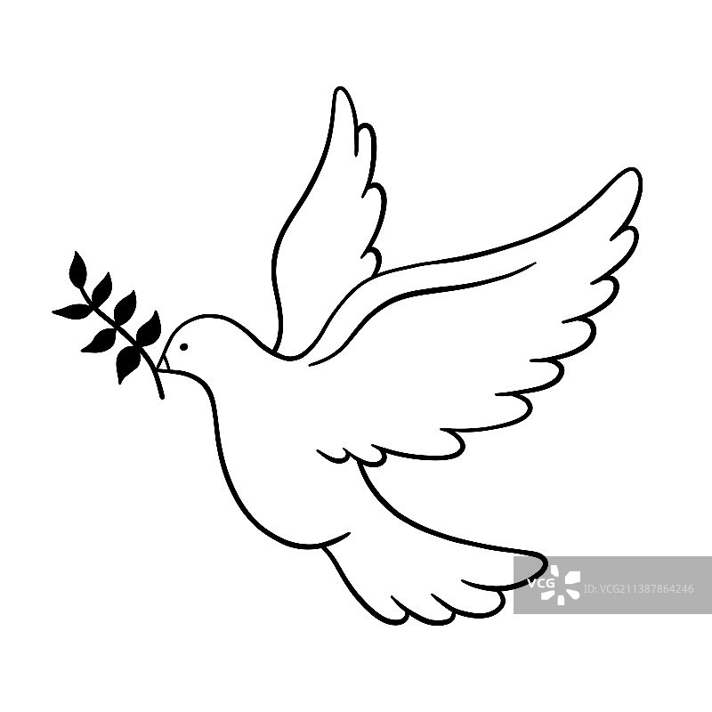 带有橄榄枝的和平鸽线性图标图片素材