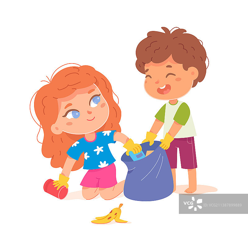 孩子们收集垃圾清理公园或街道图片素材