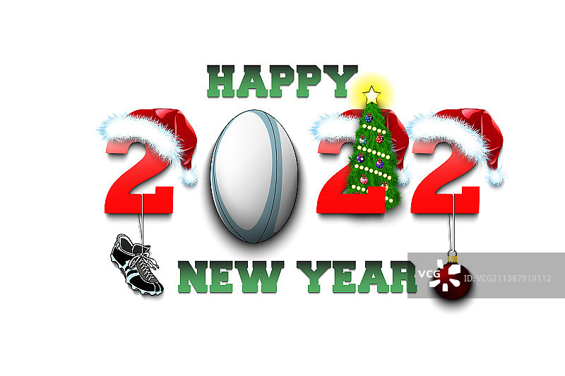 2022新年快乐和橄榄球图片素材