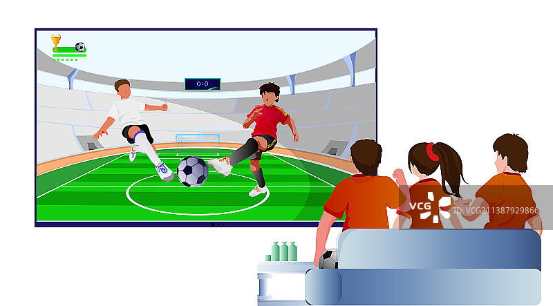 足球迷在看体育球赛直播插画图片素材