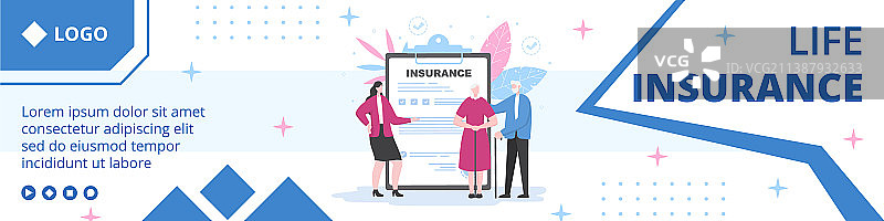 人寿保险banner模板扁平设计图片素材