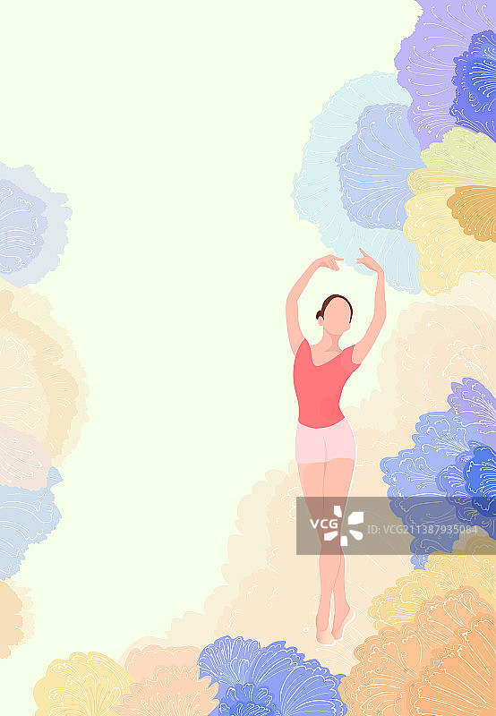 少女在花丛中跳芭蕾舞插画背景图片素材