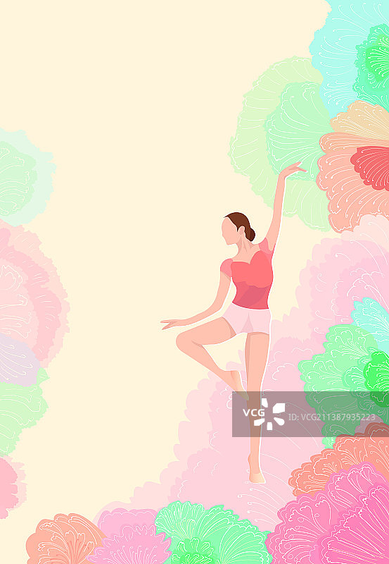 少女在花丛中跳芭蕾舞插画背景图片素材