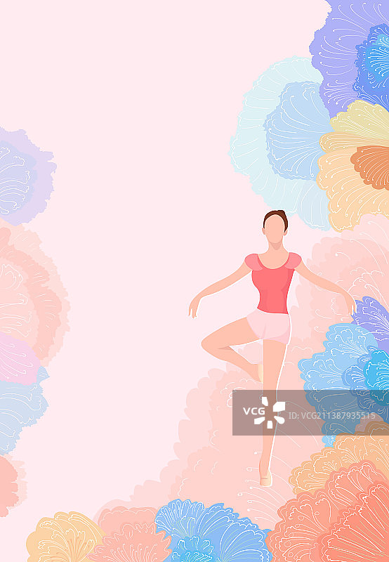 少女在花丛中跳芭蕾舞插画背景图片素材