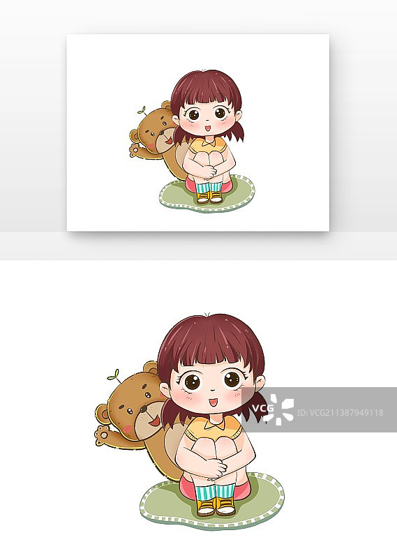 卡通女孩与小熊图片素材