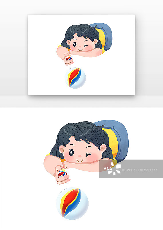 可爱女孩趴在地上玩弹珠图图片素材