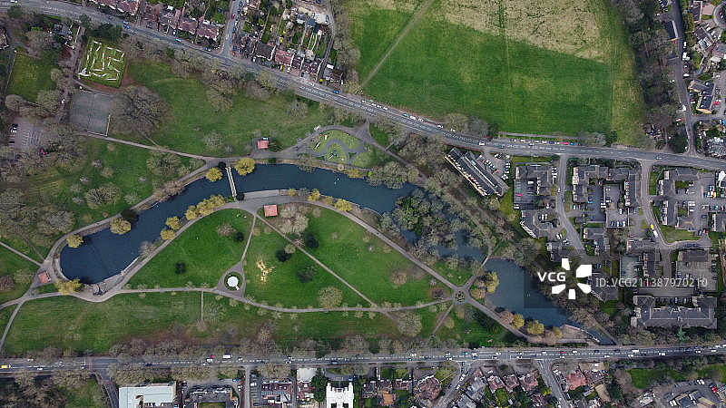 英国卢顿沃顿公共公园航拍景色图片素材