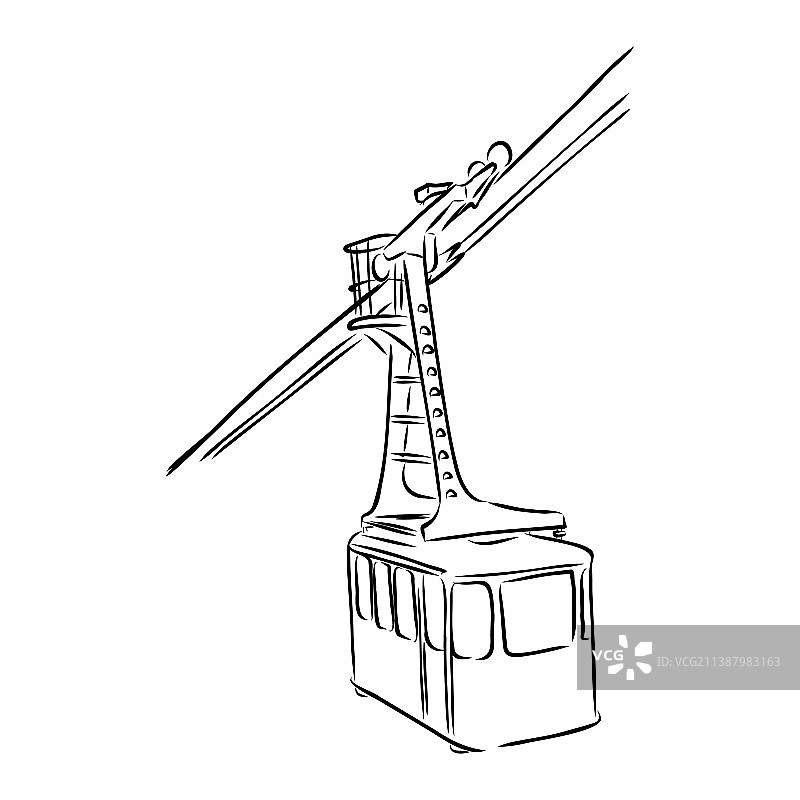 缆车山脉黑白景观图图片素材