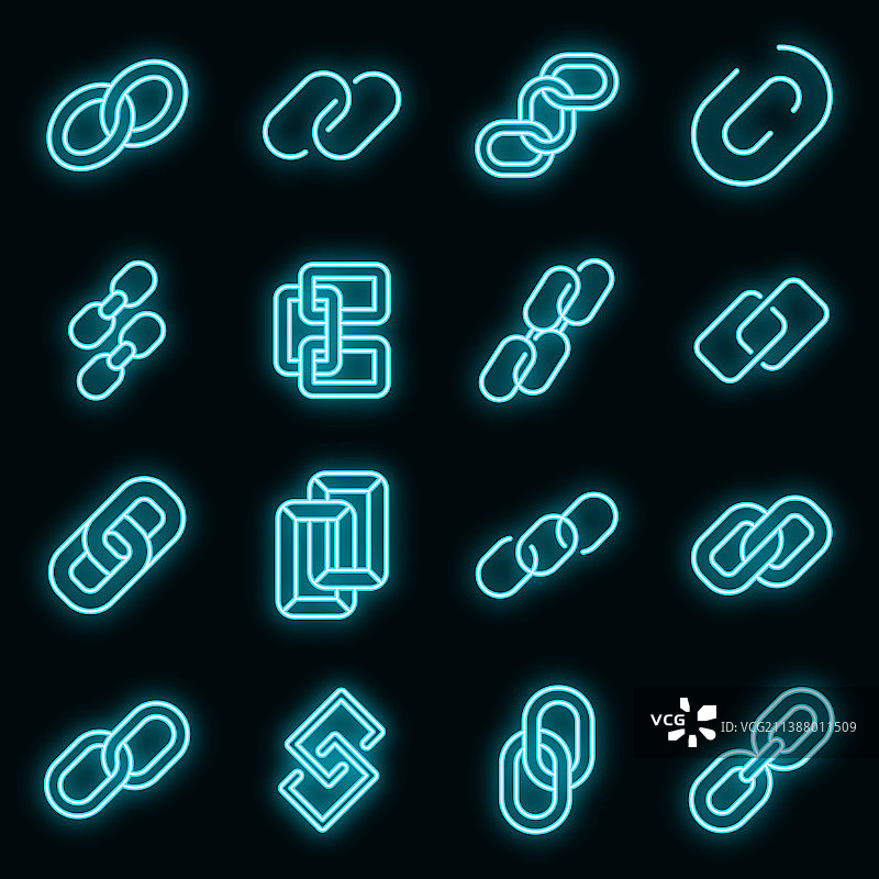 霓虹灯链环图标集图片素材