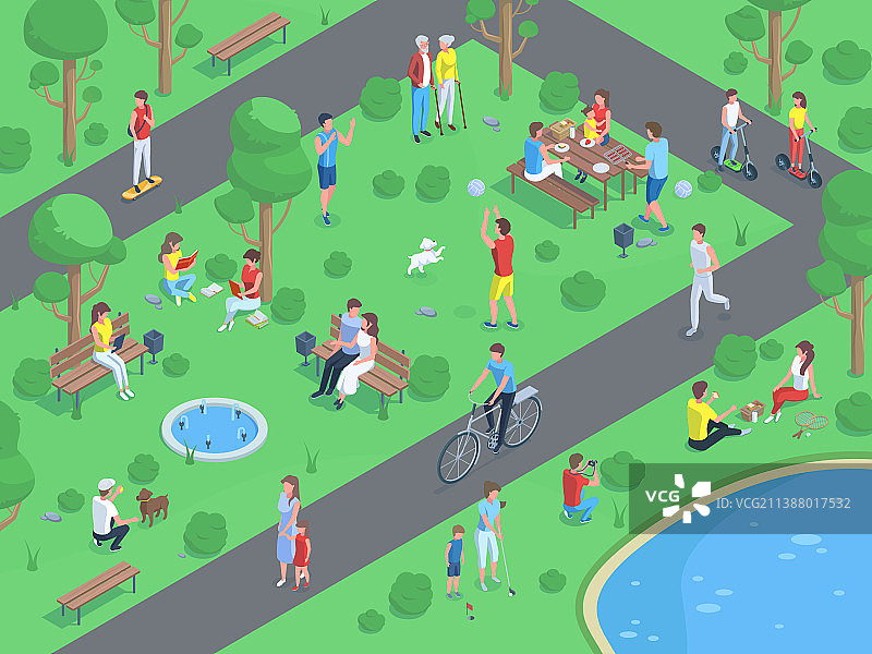2.5D城市公园人物景观图片素材