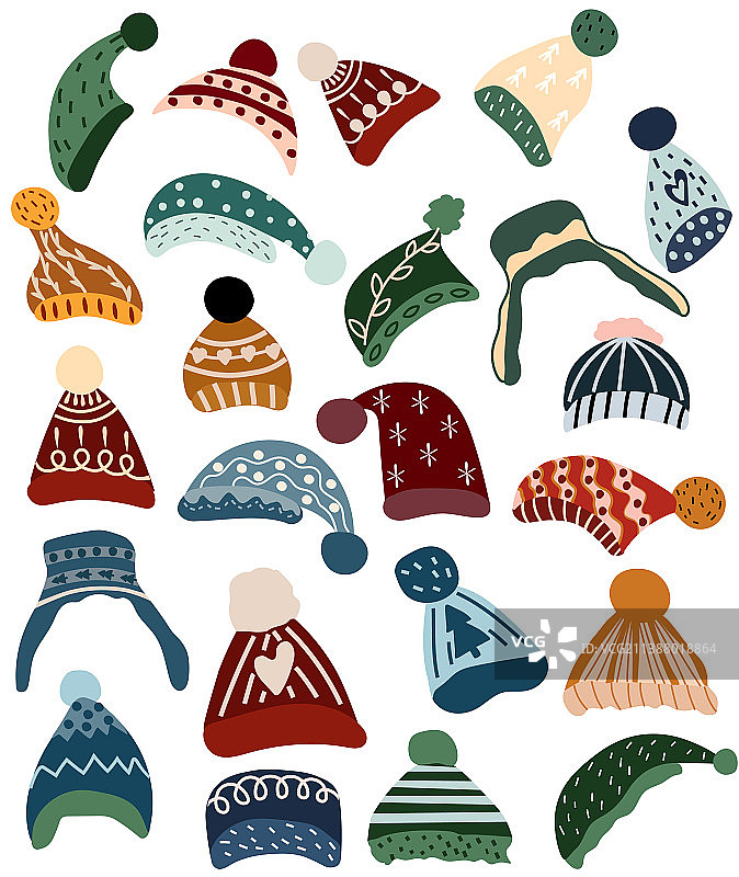 白色背景上的圣诞帽合集图片素材