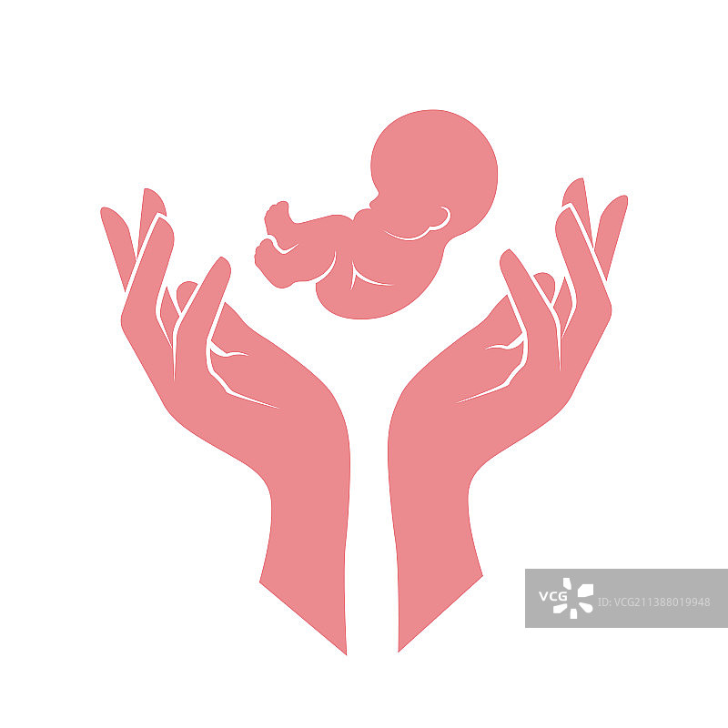 母亲双手呵护中的胎儿：新生儿与孕妇图片素材