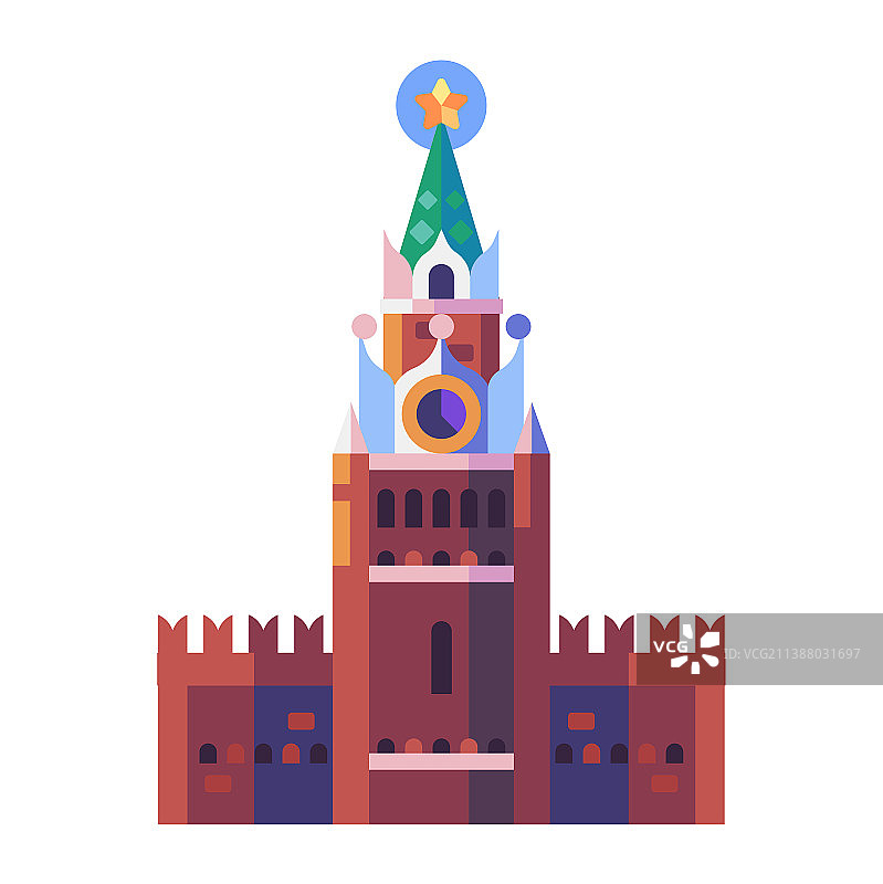 带有克里姆林宫救世主塔的莫斯科旅游图标图片素材