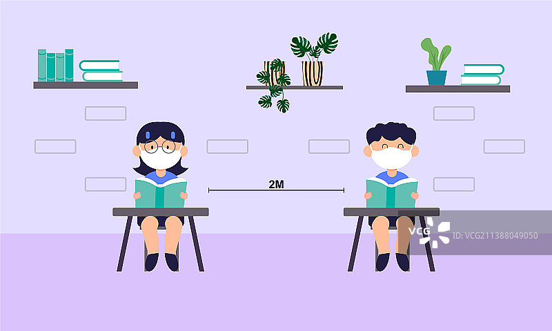 学校保持社交距离概念图片素材