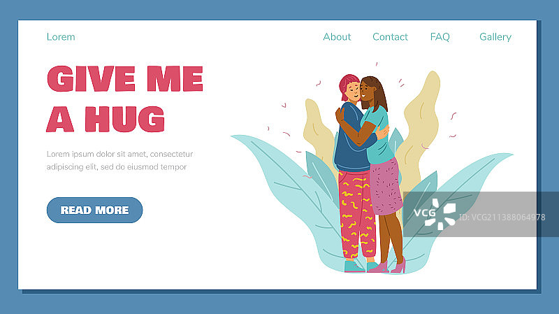 拥抱人群扁平风网站界面布局图片素材