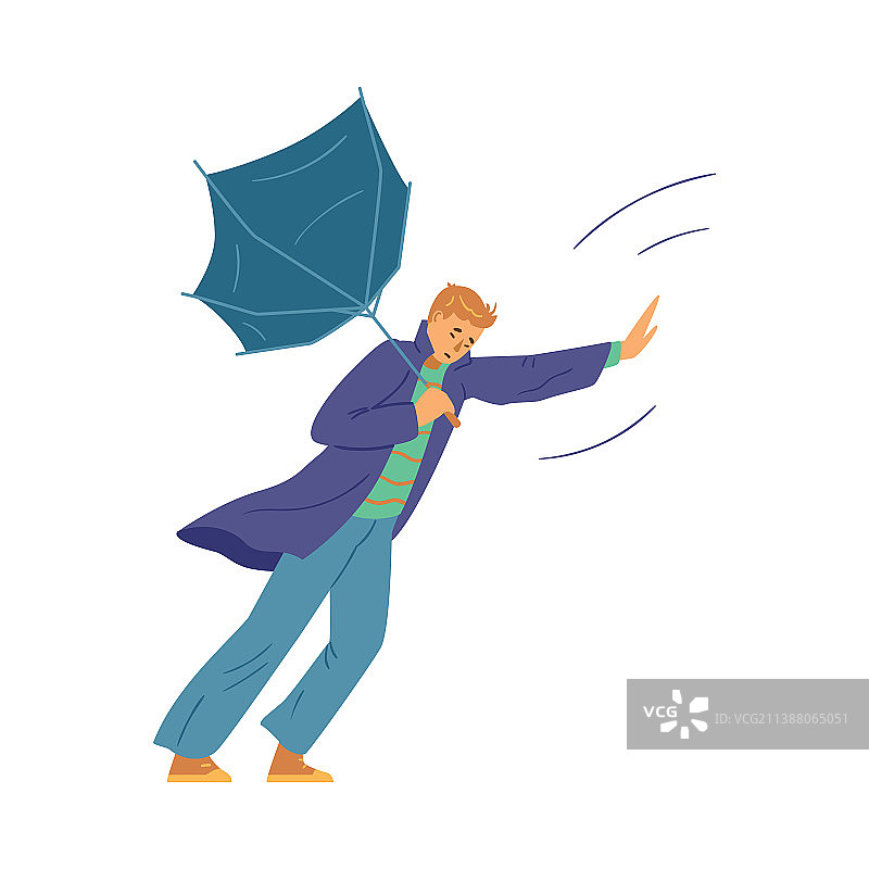 男人在雨中撑着反向的伞走路图片素材