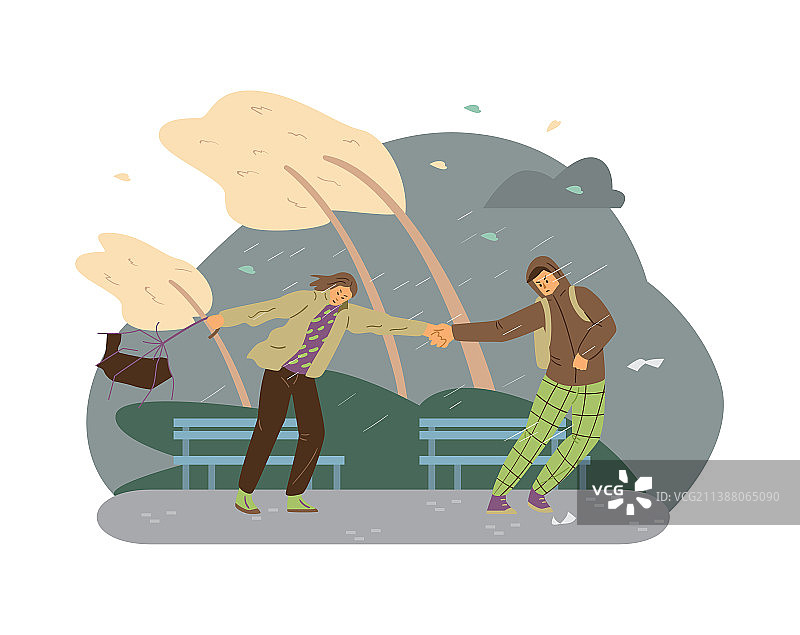 男女体验极端大风天气图片素材