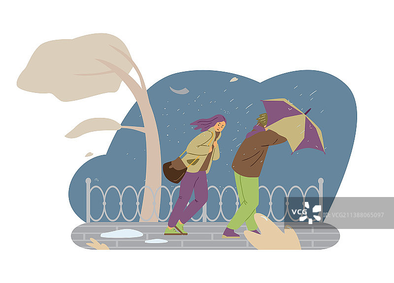 人们在暴风雨中顶风前行图片素材