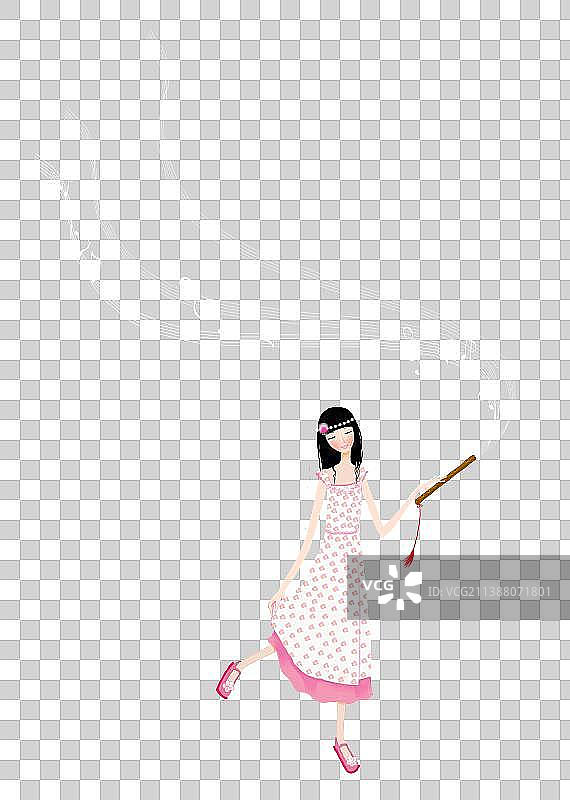站在白色背景下拦着笛子的女人图片素材