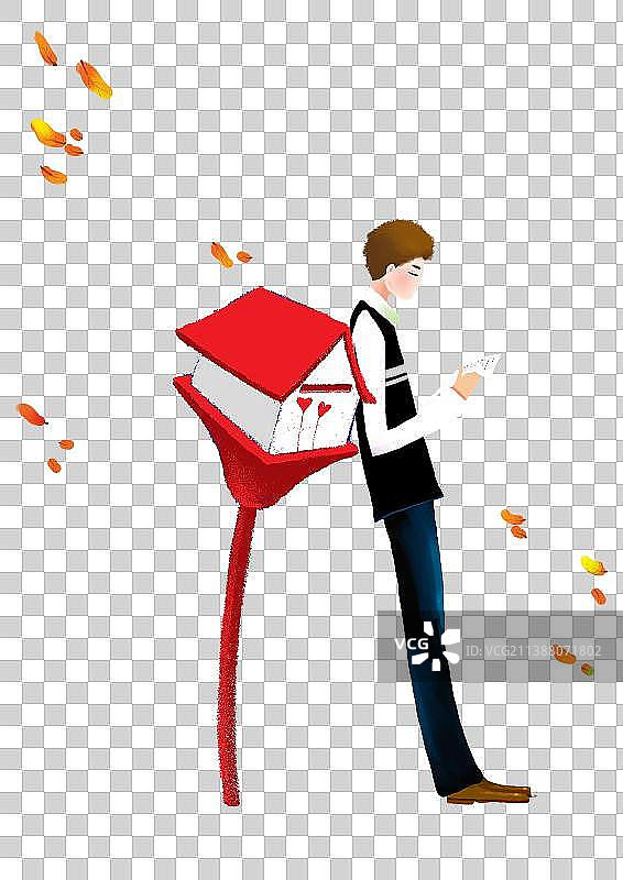 看着红色信箱的男子在阅读信函图片素材
