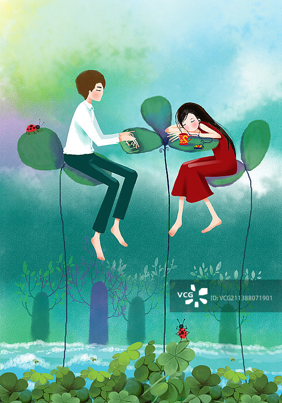 在花丛中嬉戏的情侣图片素材