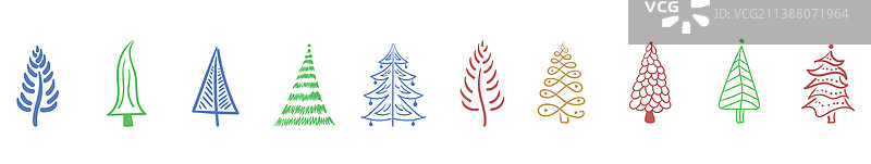 新年圣诞树笔刷手绘涂鸦图片素材