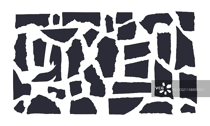 白色背景上撕裂的黑色纸张合集图片素材