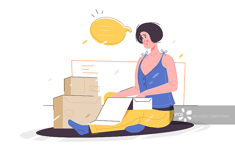 女子拆箱收货图片素材