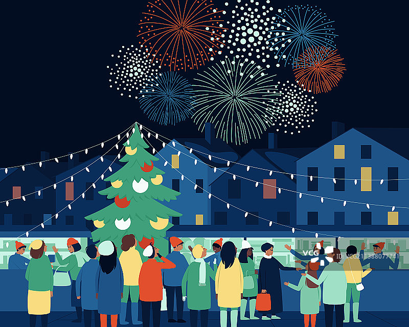 观看烟花的节日集市人群图片素材